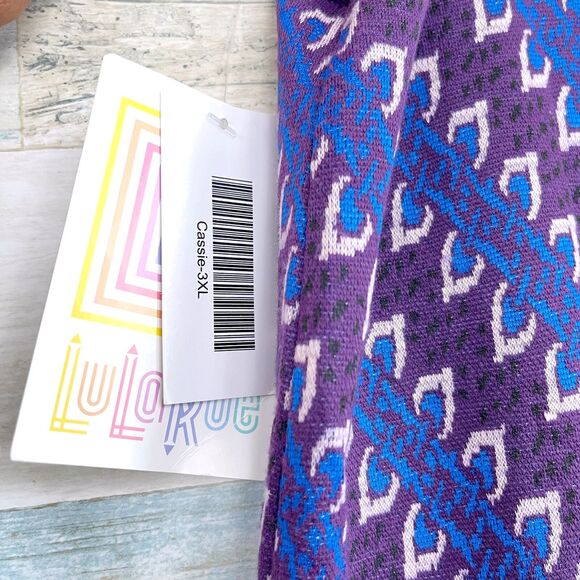 LuLaRoe Cassie Stretchy Pencil Skirt Purple Blue Striped Womens Plus Size 3XL - Picture 3 of 5